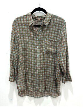 Grand & Greene Colorful Floral Button Down Shirt Lightweight Long Sleeve Large